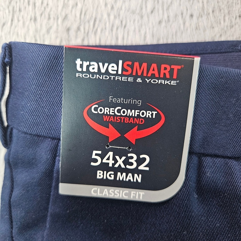 Roundtree & Yorke TravelSmart Mens 54x32 Big Man Classc Fit Navy Chino Pants NEW